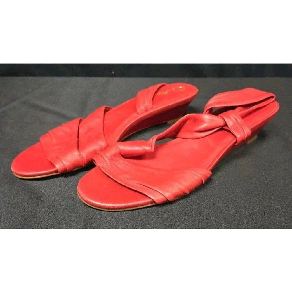 Cole Haan Women's Red Leather Wedge Red Sandals Size| 8 1/2 AA